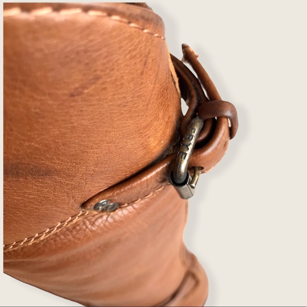 Frye Phillip Riding Knee High Cognac Real Leather Tall Buckle Vintage Low Boots - Picture 10 of 14
